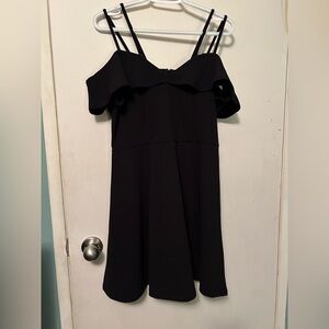 Black Off Shoulder Ruffle Mini Dress Strappy A-Line Cocktail Party L/XL